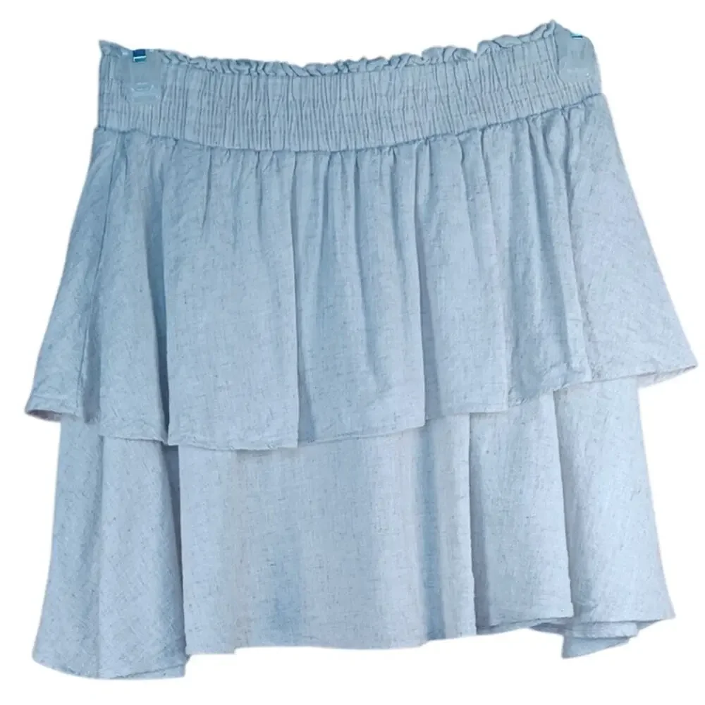 Princess Polly Linen Blend Tiered Mini Skirt Tan Size 6 Greta Ruffle Soft Girl